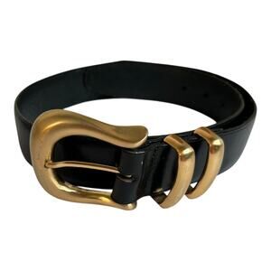 Brighton Black Leather Belt with Gold Buckle